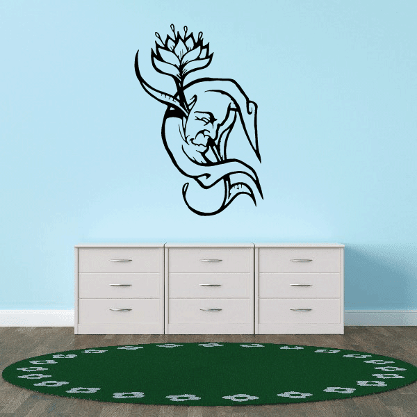 Flower-growing moon wall decal with black line art design