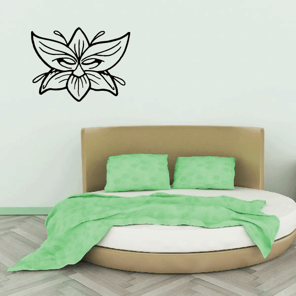 Flower mask decal, black line-art floral face design with leafy details