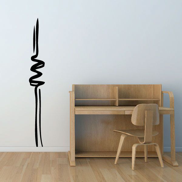Flower stem wall decal with tall black curled vine design