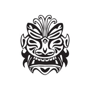 Flower tiki face decal, black and white tribal design