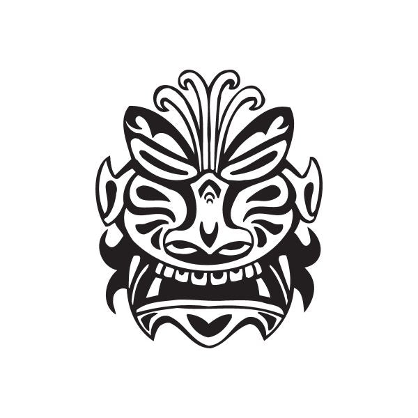 Flower tiki face decal, black and white tribal design