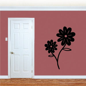 Flower wall decal with two black flowers and pink centers on thin stems