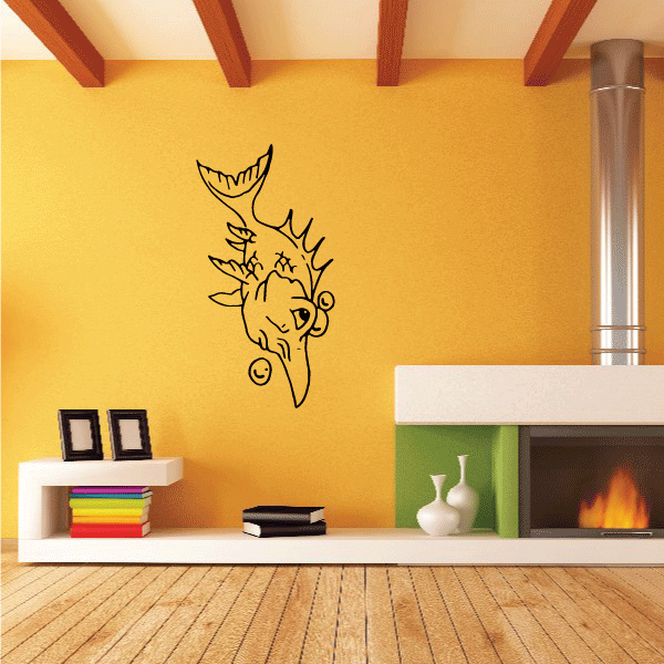 Deer head and flower vinyl wall decal, black outline
