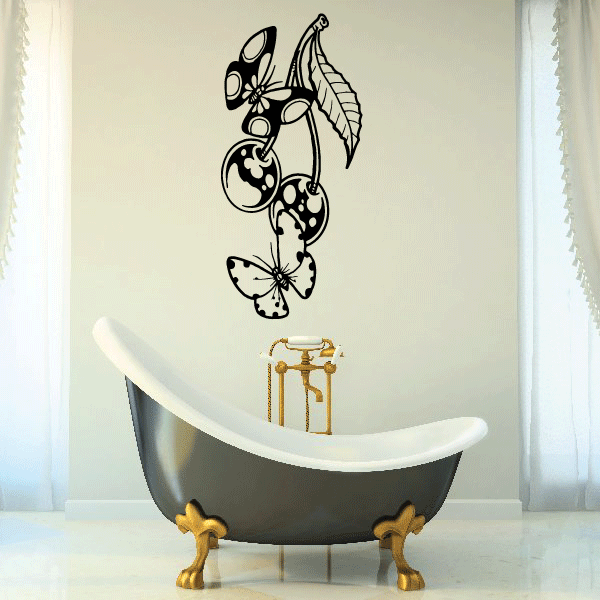 Black flower and leaf wall decal with hanging bird silhouette