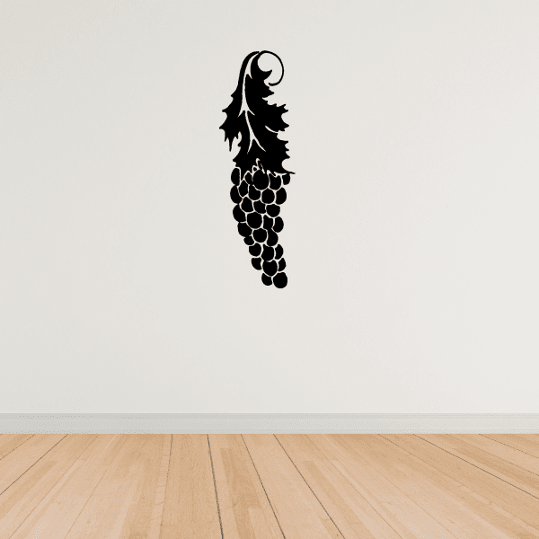 Black grape vine wall decal with leaf and cluster of grapes