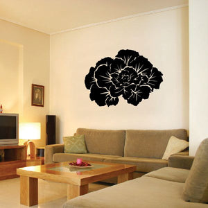 Black flower wall decal with white line details, vinyl sticker for flat surfaces