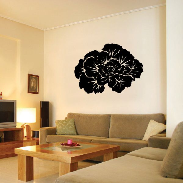 Black flower wall decal with white line details, vinyl sticker for flat surfaces