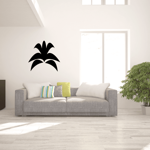 Flower vinyl wall decal with bold black leaf design on light wall