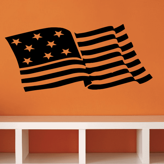 American flag decal with stars and wavy red-and-white stripes