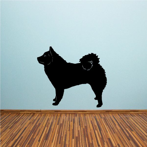 Fluffy Akita dog decal, black silhouette with curled fluffy tail