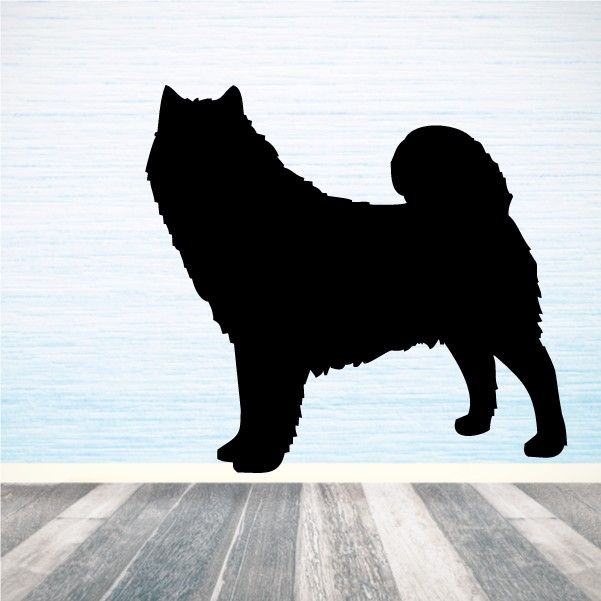 Fluffy Alaskan Malamute decal, black dog silhouette standing