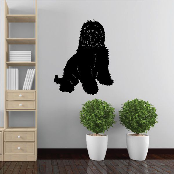 Fluffy Australian Labradoodle wall decal, black dog silhouette