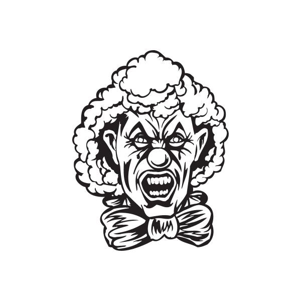 Clown face hair decal with curly hair and bow tie, monochrome