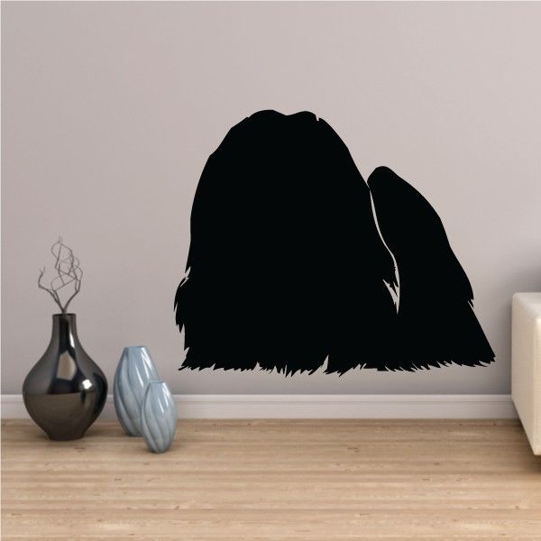Fluffy Maltese dog decal silhouette, dark black, curly fur style