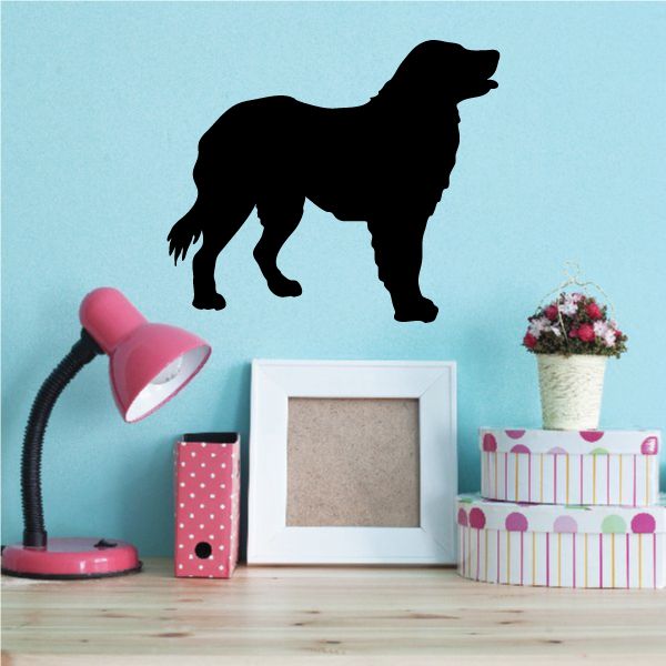 Black fluffy dog decal standing in profile, facing right