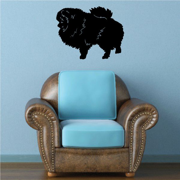 Fluffy Pomeranian dog decal, black silhouette of standing dog