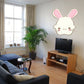 Cute white Easter bunny face sticker with pink ears, fluffy whiskers, and a smile
