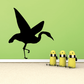 Whooping crane and three chicks wall decal, black crane and yellow chicks