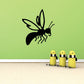 Bee wall decal with black body, striped abdomen, and green leaf-like wings