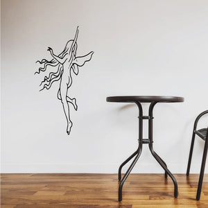 Pixie fairy wall decal with black line-art figure and flowing wings