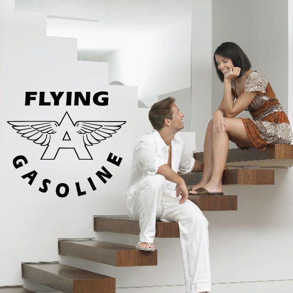 Flying Gasoline wall decal with winged emblem and stacked black lettering