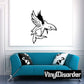 Flying shark with wings decal, black and white cartoon shark graphic.