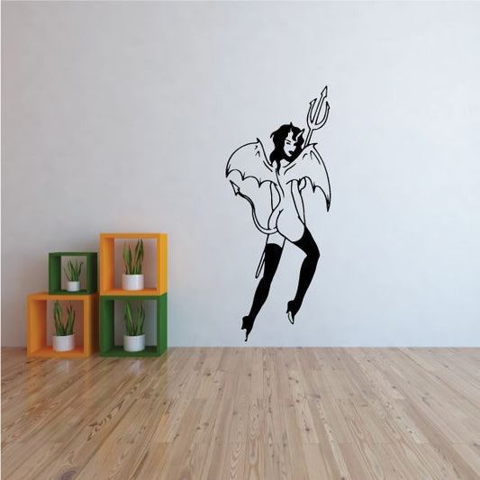 Image of Flying Winged Devil Girl with Pitchfork Decal