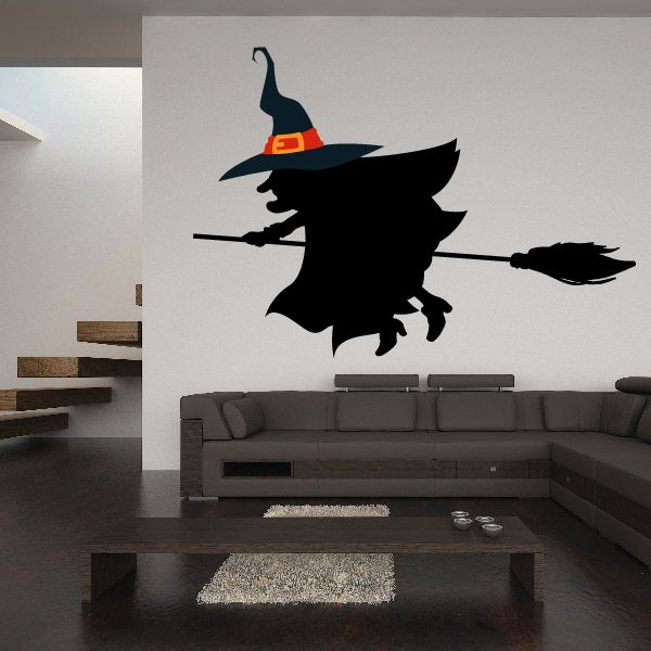 Image of Flying Witch Young Witch with Bats Printed Die Cut Decal