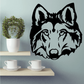 Wolf head decal with dark silhouette and gray highlights, focused facial expression.
