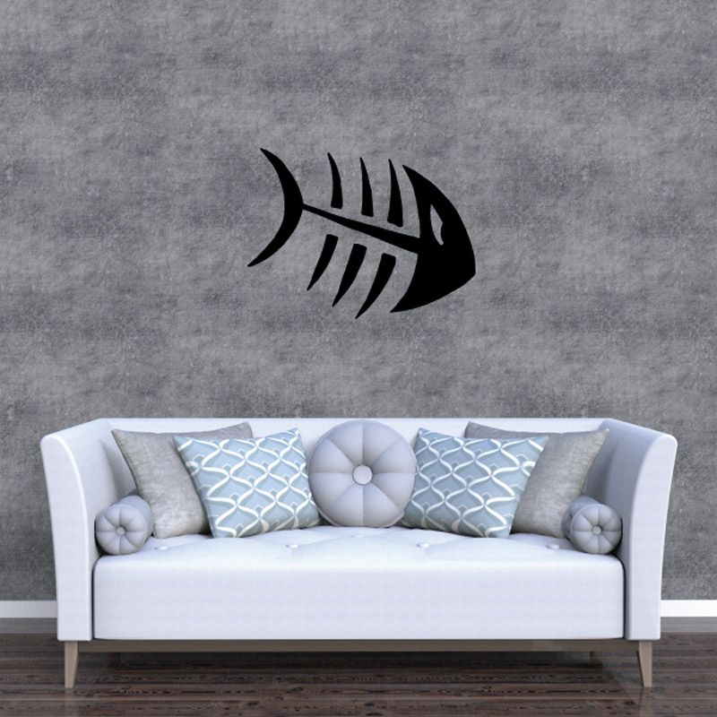 Black skeleton fish decal wall sticker