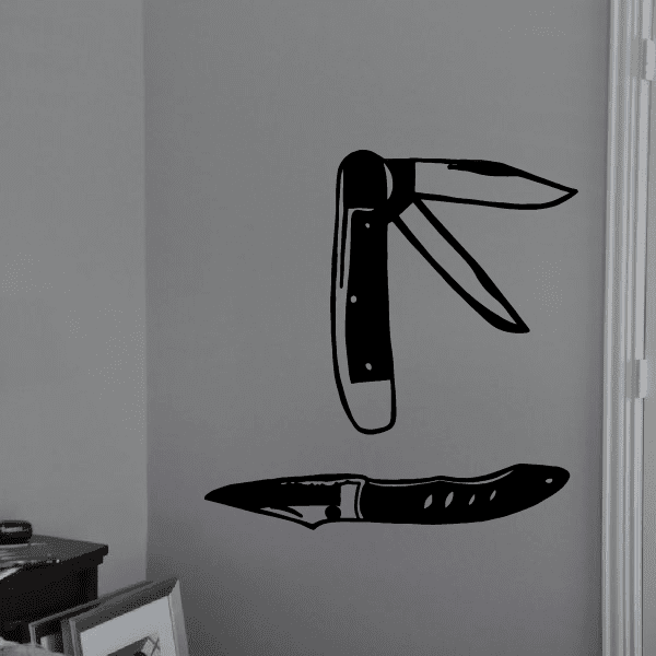 Folding knife wall decal with black folding knife graphic