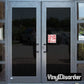 Vinyl sticker “FOLLOW US ON Pinterest” in red and white on window glass