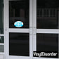 Blue oval vinyl sticker reading “FOLLOW US” with a small bluebird logo