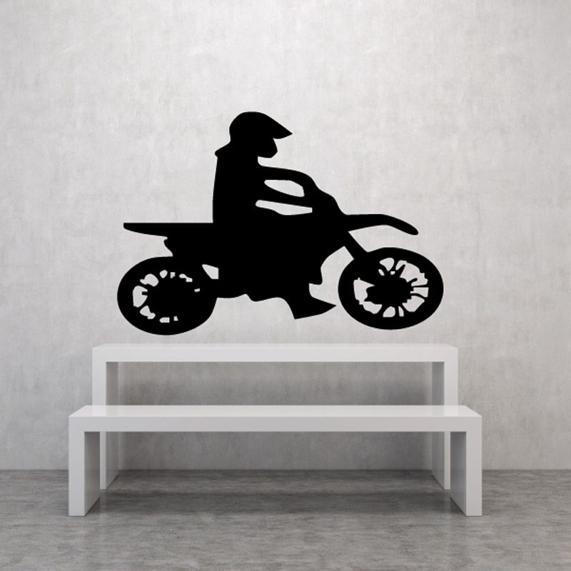 Black dirt bike rider foot-down decal sticker with side profile silhouette