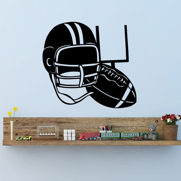 Black football helmet and football decal with white stripe details