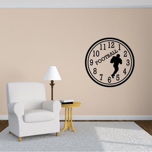 Football-themed clock face wall decal with black player silhouette