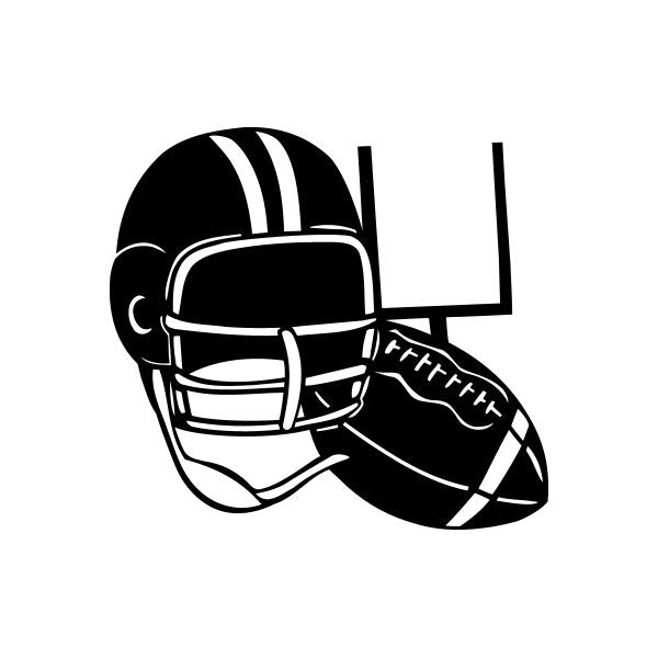 Black football helmet and ball decal with white stripes and outline
