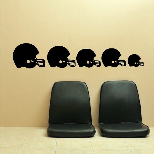 Set of black football helmet decals with face shields and chin straps