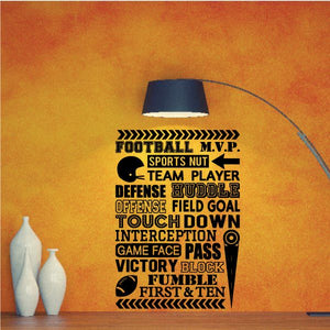 Football MVP wall vinyl decal with bold list of football terms like touchdown and interception