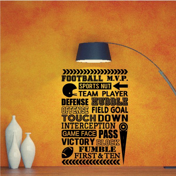 Football MVP wall vinyl decal with bold list of football terms like touchdown and interception