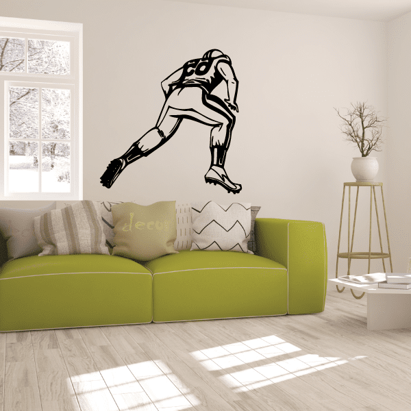 Football player wall decal vinyl graphic of running football athlete, black outline