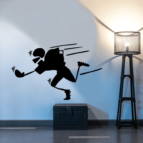 Football player wall vinyl decal with silhouette and action lines