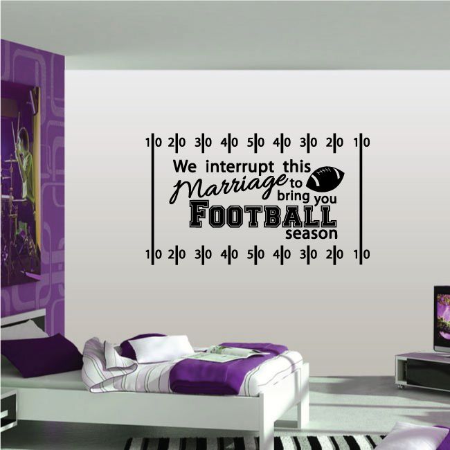 Football season wall decal with football icon and quote-style vinyl text