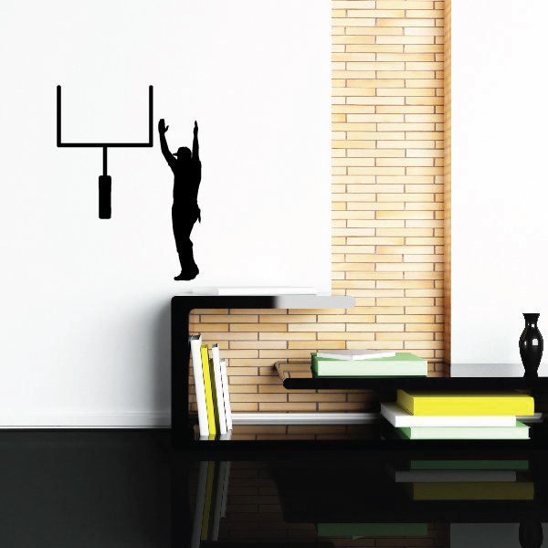 Football wall decal with black goal post and football player silhouette