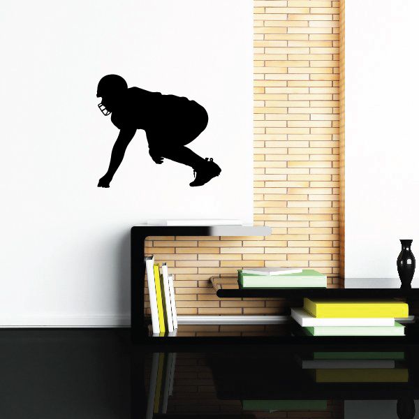 Black football player wall decal silhouette, vinyl