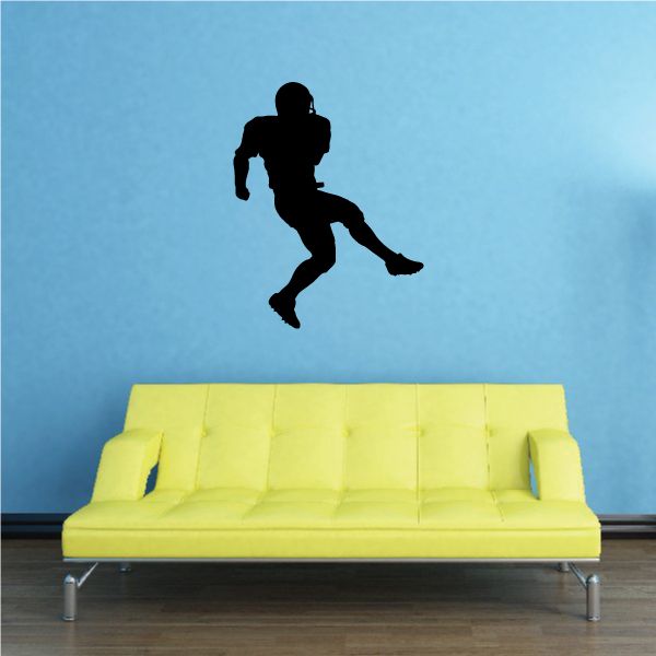Football player silhouette wall vinyl decal, black