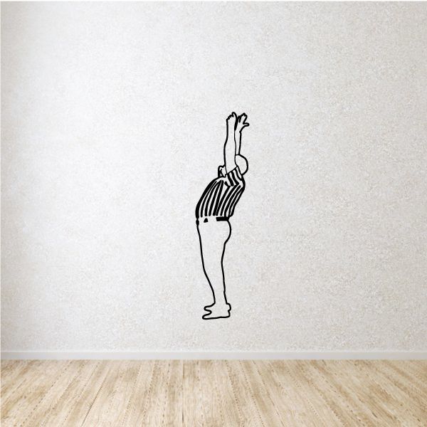 Football player wall decal with black outline figure standing with hands raised