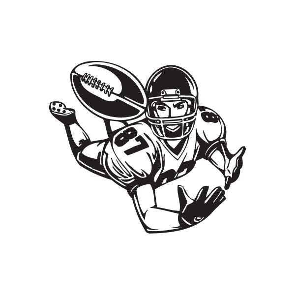 Football wall decal: black-and-white American football player holding a ball