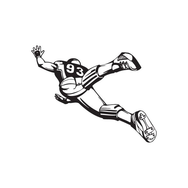 Football wall decal: stylized black football player with ball and jersey details