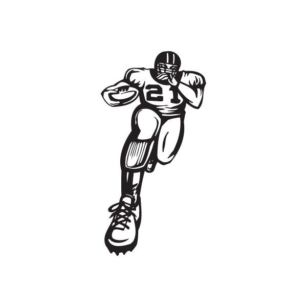 Football player vinyl wall decal with black and white graphic silhouette